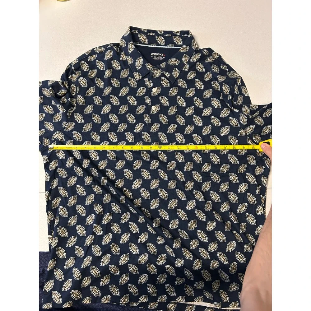 UNTUCKit Polo Shirt Mens XXL Blue 2 Pc Bundle Leaf Geometric Short Sleeve Cotton